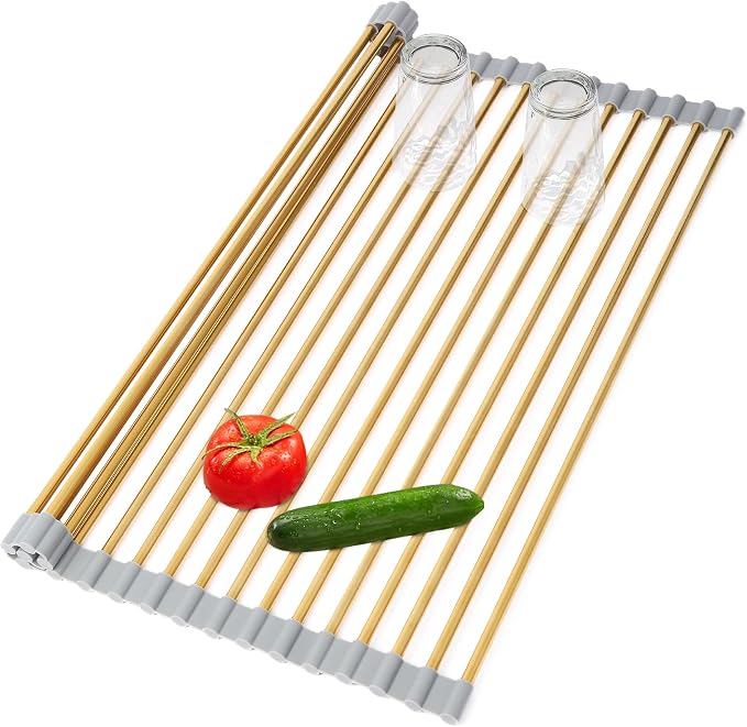 Golden Roll-UP Dish Drying Rack-Large Stainless Steel Dish Drainer Over The Sink by HAYAWEY