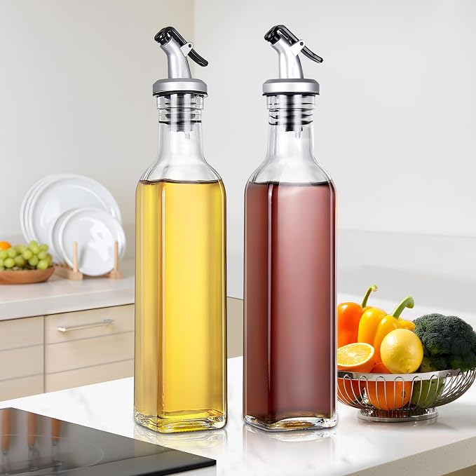 YEBODA 8oz Clear Glass Olive Oil Dispenser Bottles, and Vinegar Cruet Bottle - Image 2