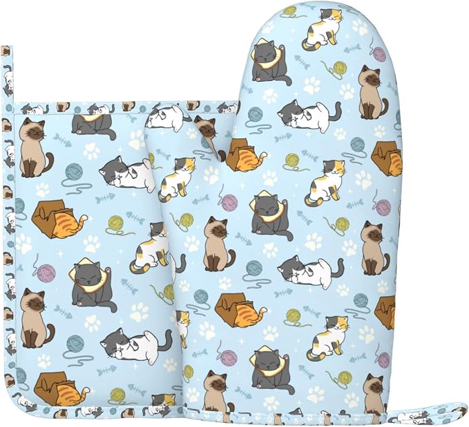 Cute Cat Oven Mitts and Pot Holders Set - Image 3