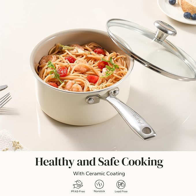 Redchef Ceramic Sauce Pan with Lid, 2.5QT Small Saucepan, Nonstick Cooking Pot - Image 3
