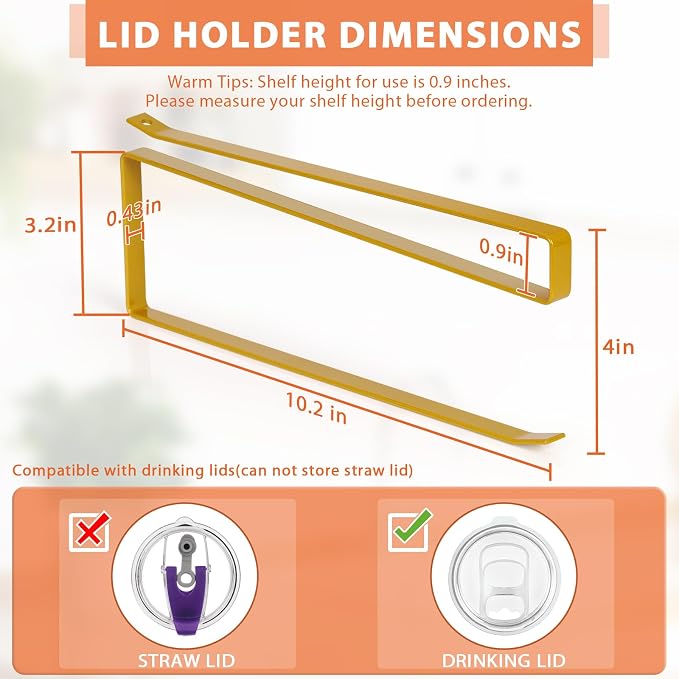Tumbler Lid Organizer, Horizontal Tumbler Lid Storage Hook Up to 10 Lids - Image 3