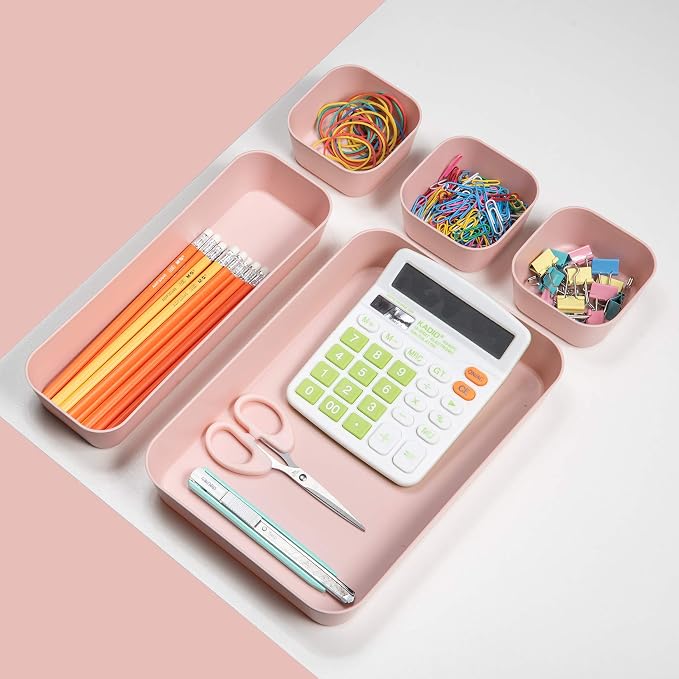 Set Of 12 Pink Color Plastic Desk Drawer Organizers - Image 3