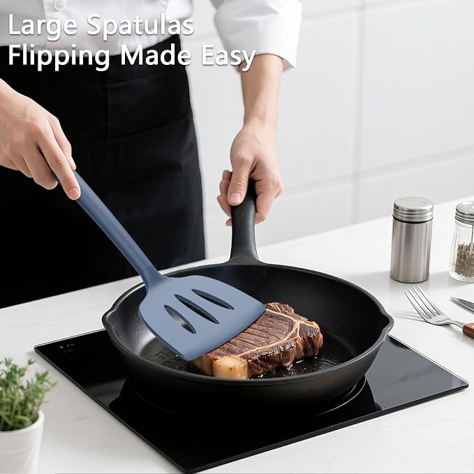 Coukre 3 Pack Silicone Spatula Set, High Heat Resistant, Fish Spatula, Solid & - Image 3
