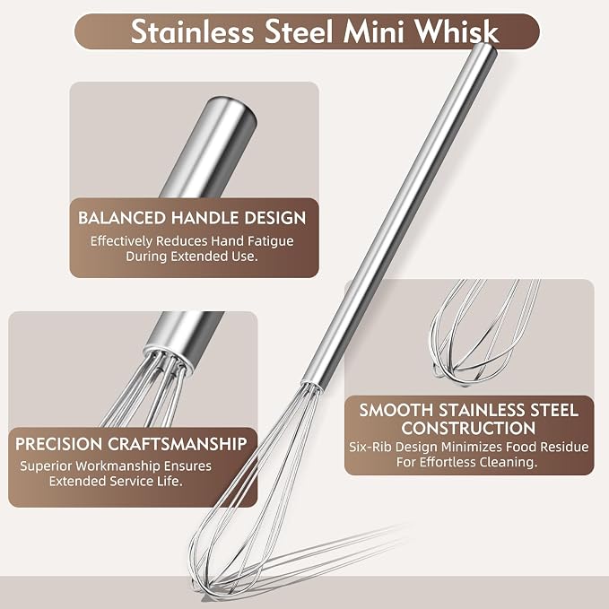 10 Inch Mini Whisk, 304 Anti-Rust Stainless Steel Small Whisks - Image 4