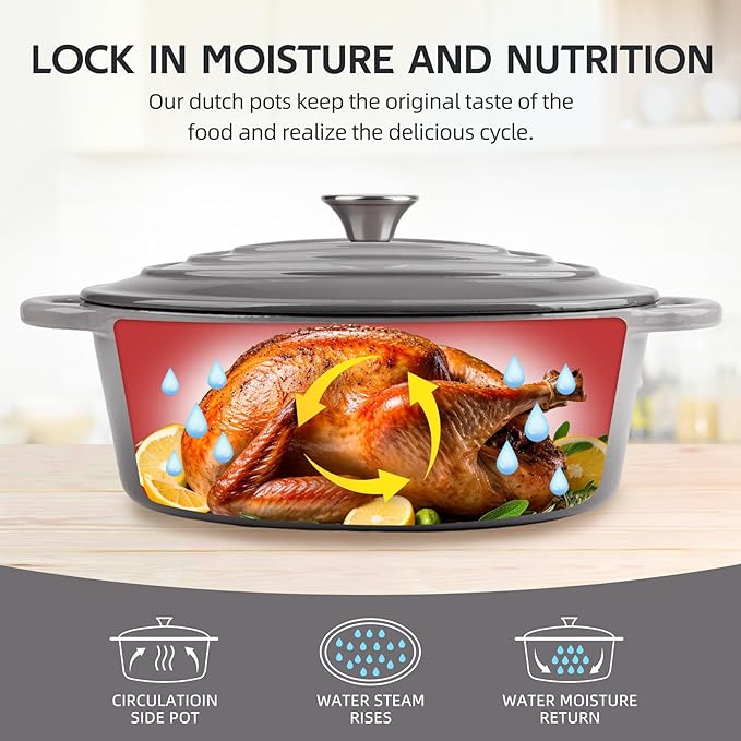 5.5 Quart Oval Enameled Cast Iron Dutch Oven Pot - Image 5