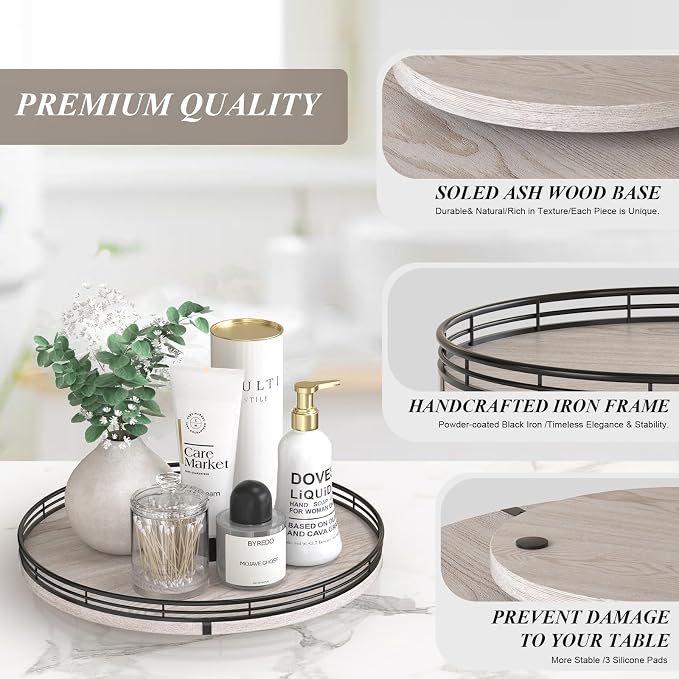 13" Oak Bathroom Vanity Tray Turntable - Image 5