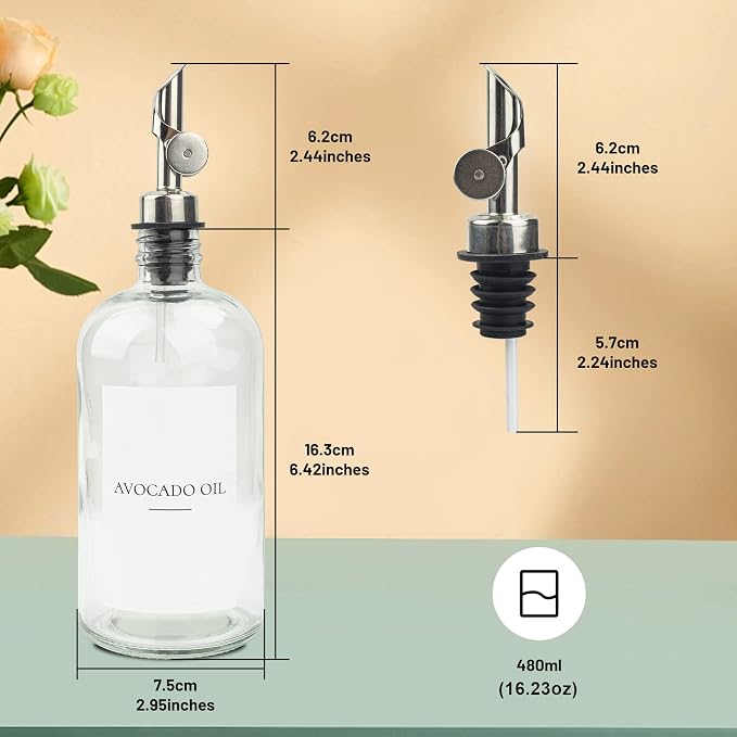 3PCS Oil Dispensers with Labels 16.23oz Kitchen Cooking Glass Bottles - Image 9