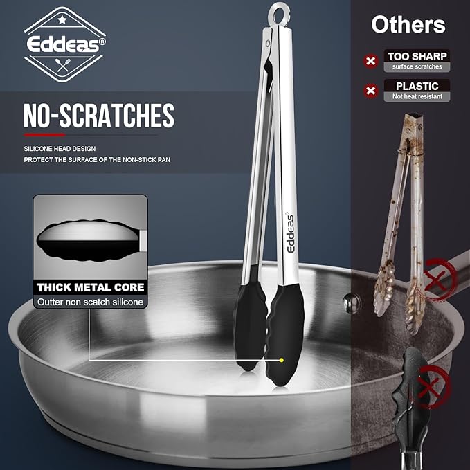 Kitchen Tongs with Silicone Tips, Heat Resistant 600 Degrees All Metal handle - Image 3