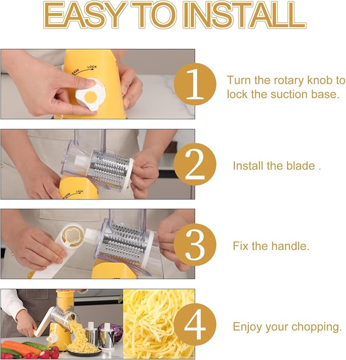 Ourokhome Rotary Cheese Grater Hand Crank, Kitchen Shredder Speed Mandolin - Image 6