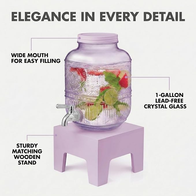 Beverage Dispenser 1 Gallon, Glass Drink Dispenser - Image 3