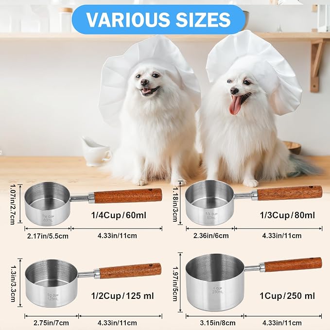 4 Pcs Dog Food Scoop Measuring-Cup, 1 Cup, 1/2 Cup, 1/3 Cup, 1/4 Cup, Stainless - Image 2