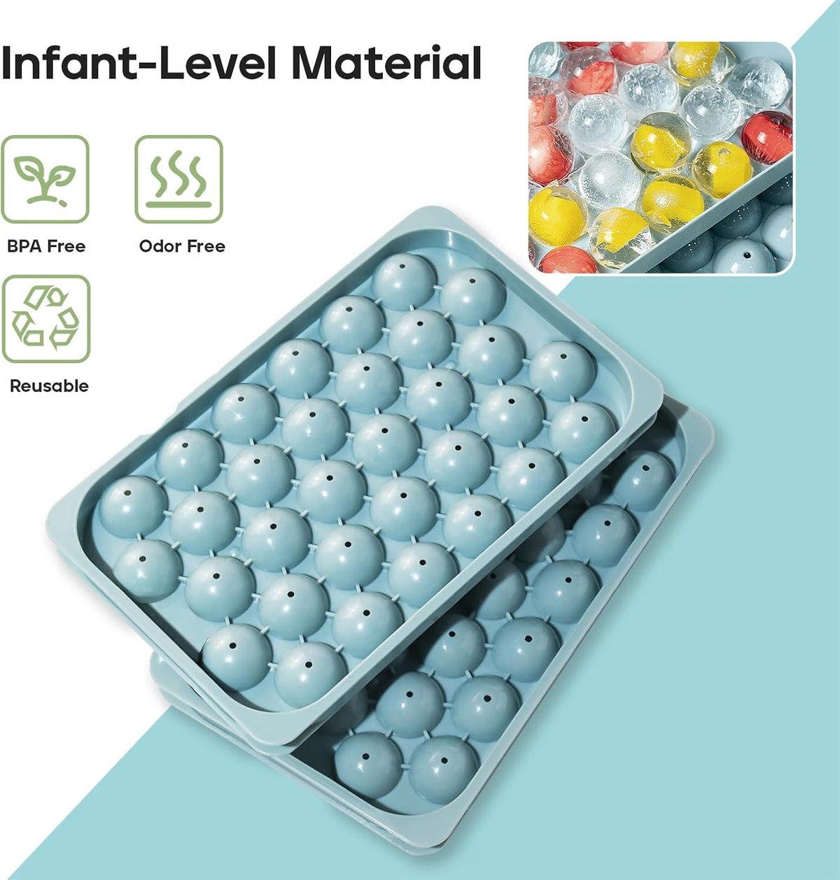 Ice Cube Trays with Lid and Bin, 0.8 IN Small Round Ice Cube Mold