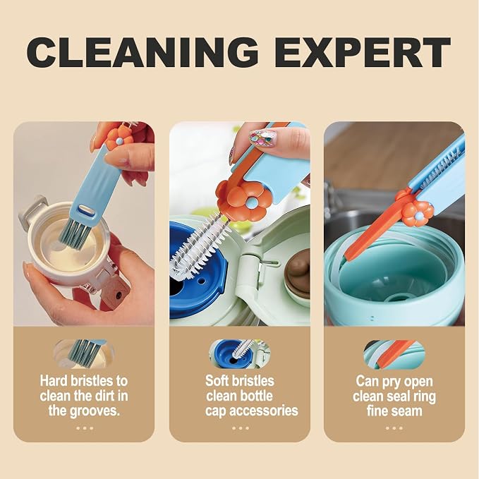 3 in 1 Cup Lid Gap Cleaning Brush Set, Bottle Cleaning Brush Multifunctional - Image 2