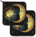 Celestial Moon Golden Sun Boho Chic Stars Pot Holder Set of 2, Heat Resistant by Larkverk