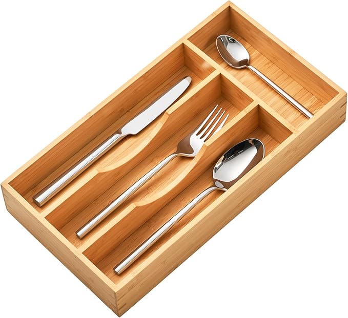 Umilife Bamboo Kitchen Drawer Organizer, 7 Inch Silverware Utensils Tray Holder by Umilife