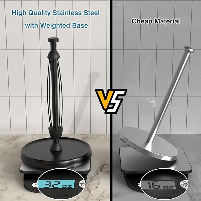Paper Towel Holder Countertop, One-Handed Tear, Stainless Steel, Weighted Base - Image 5