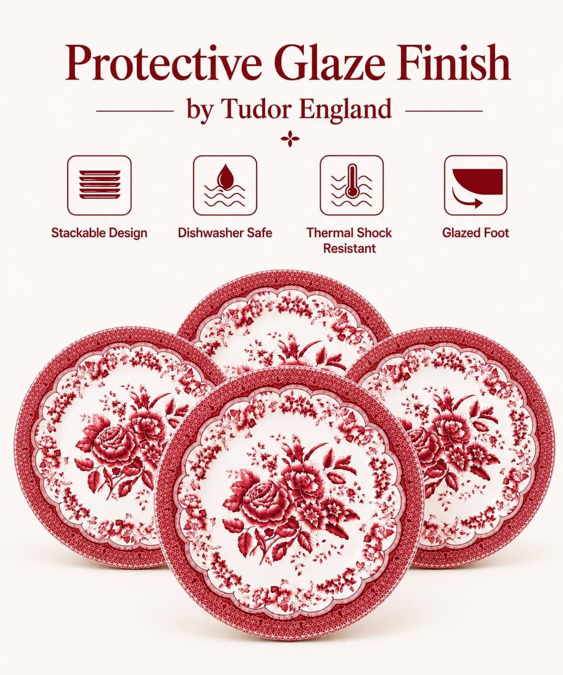 12-Piece Porcelain Dinnerware Set for 4, Victoria Red