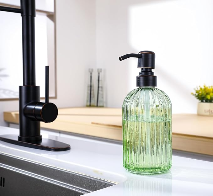 16Oz Green Glass Soap Dispenser - Image 6