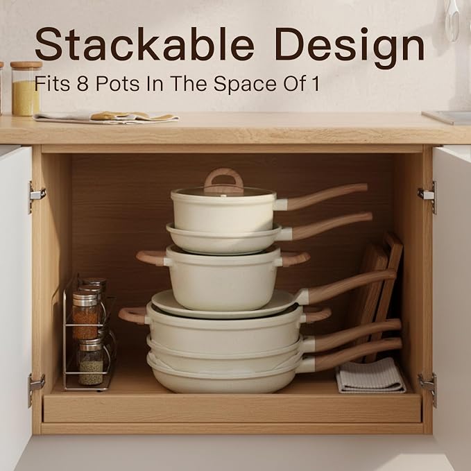 Pots and Pans Set Non Stick Non-Toxic 22 Pcs Ceramic Cookware Sets Nonstick - Image 7