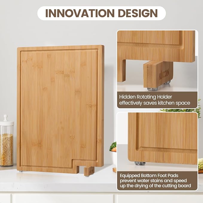Kikcoin Bamboo Cutting Boards for Kitchen, Extra Large Wood Cutting Board - Image 2