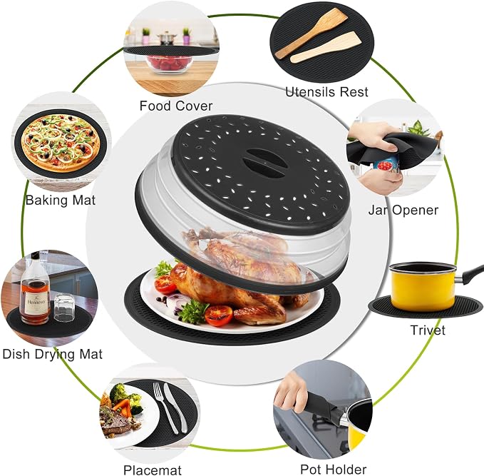 12"&10" Microwave food Cover and Mat, Large Vented Collapsible Splatter Guard - Image 7