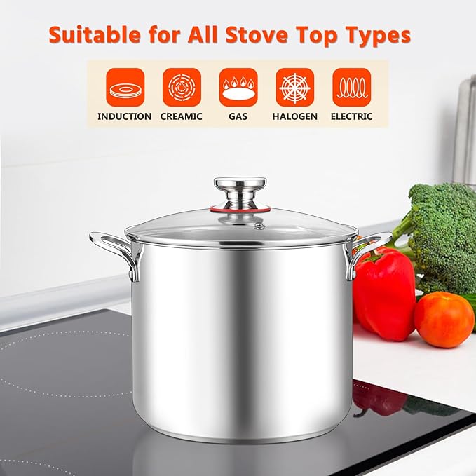 E-far 12-Quart Stock Pot, 18/10 Stainless Steel Stockpot - Image 5