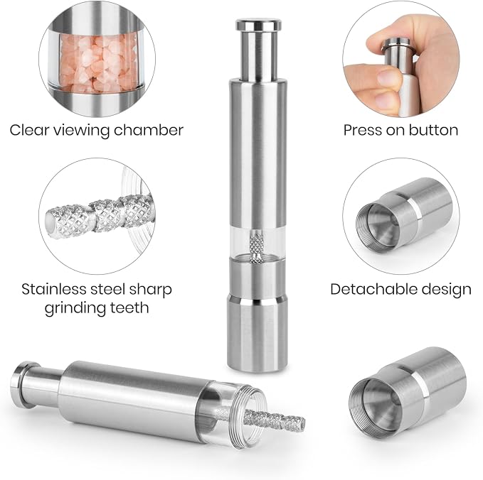 Salt and Pepper Grinder Set, Small Stainless Steel Manual Salt Grinder - Image 4