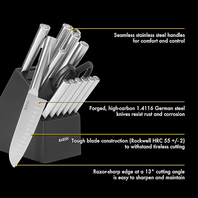 Babish High-Carbon 1.4116 German Steel 15 Piece Full Tang Forged Cutlery - Image 3