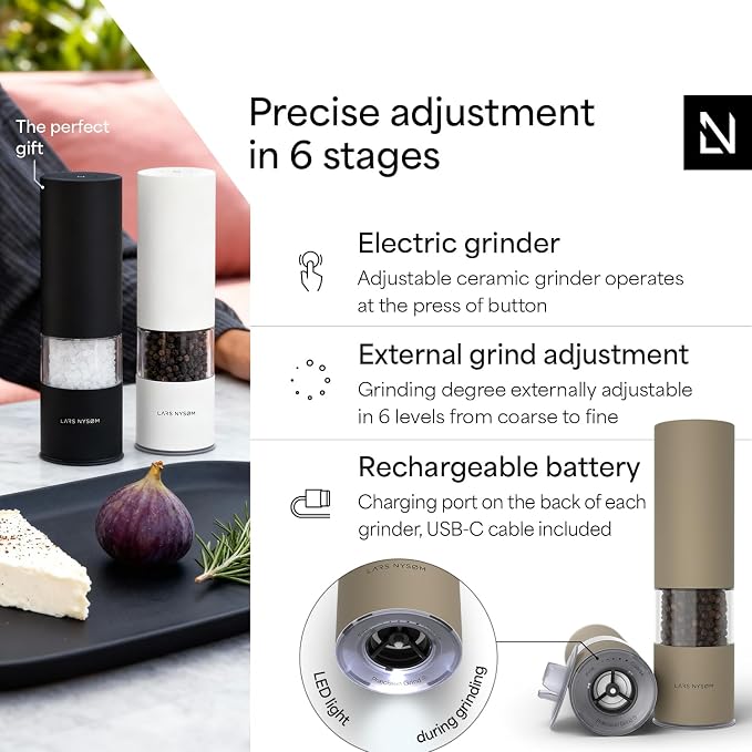 LARS NYSØM Electric Salt and Pepper Grinder Set I Automatic Salt and Pepper - Image 2