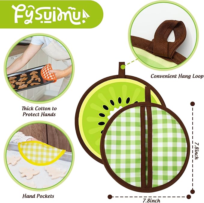 FYSUIMU 4 Pack Fruit Pot Holder Heat Resistant Orange Lemon Kiwi Watermelon - Image 2