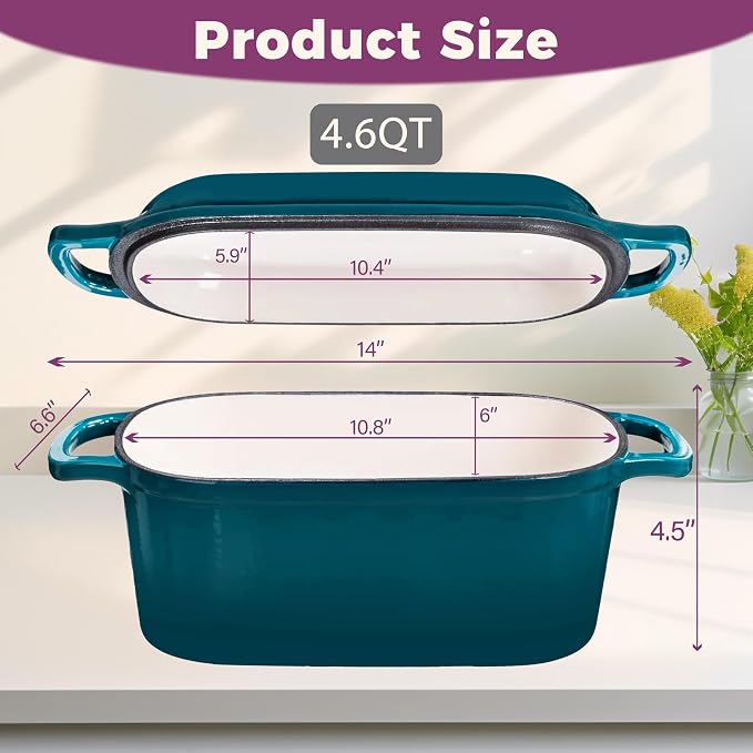 4.6-Quart Oval Dutch Oven for Bread Baking, 2 in 1 Enameled Cast Iron Bread Pan - Image 3