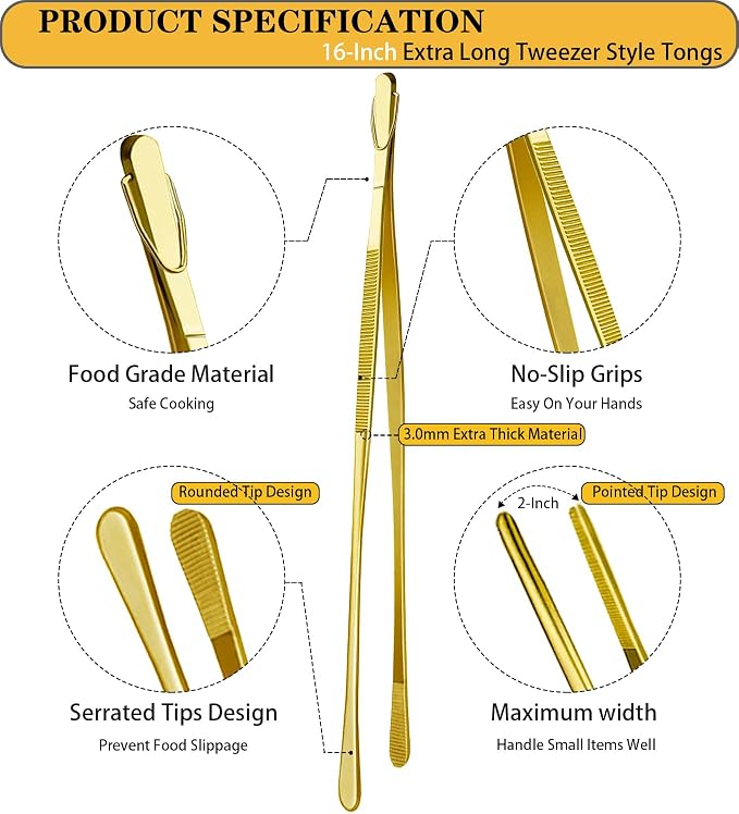 JETKONG 2 Pcs 16-Inch Heavy Duty Cooking Tweezers Extra Large Stainless Steel - Image 2