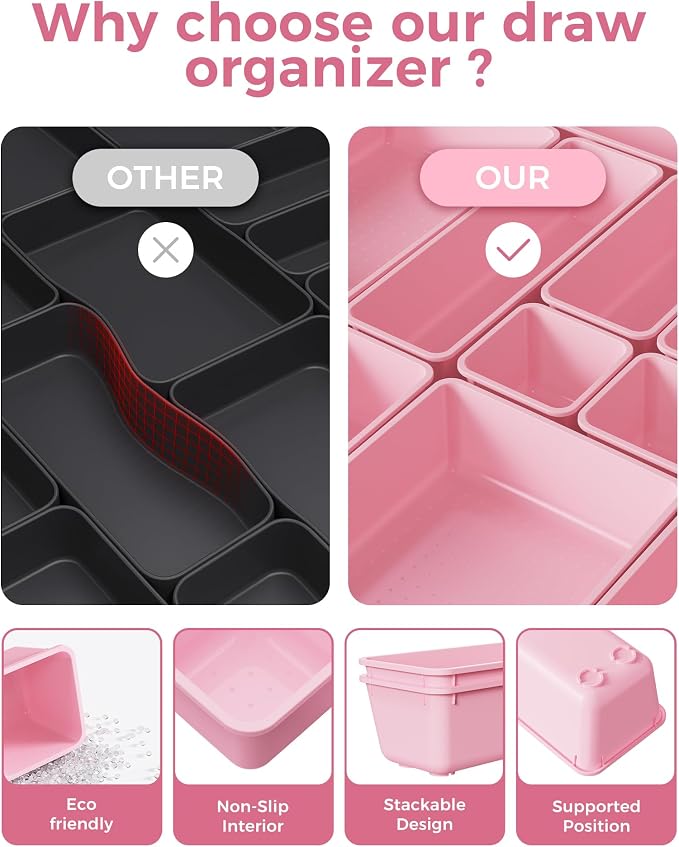 BiuLeon 25 PCS Plastic Drawer Organizers Set, 4-Sizes Vanity and Makeup - Image 5