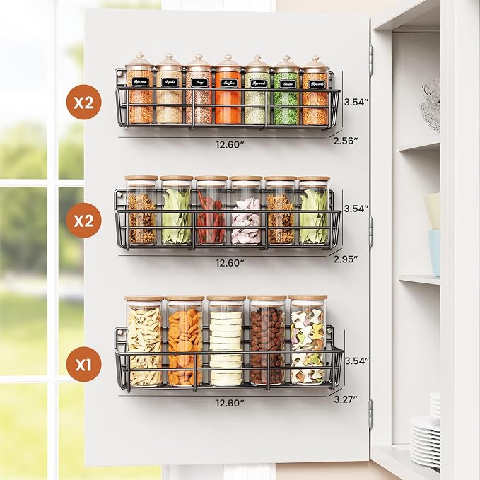 Mystozer 5 Pack Spice Rack Seasoning Organizer Wall Mount, Screw or Adhesive - Image 2