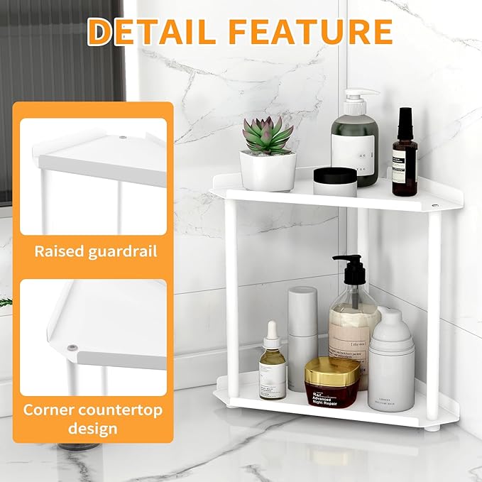 Jesginboo 2 Tier Bathroom Counter Organizer, Vanity Organizer Corner Shelf - Image 4