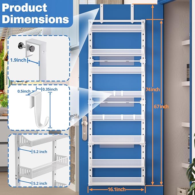coobest 8-Tier Over the door Spice Rack Organizer, Large Heavy Duty Metal Wall - Image 3