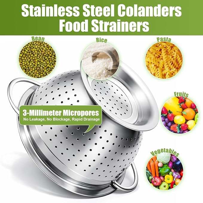Palksky Stainless Steel Colander Set of 3, Nesting Metal Strainers - Image 6