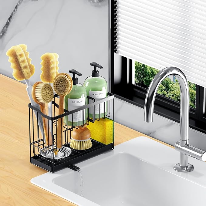 Kitchen Sink Caddy, 2-Tier Self-Draining Sponge & Dish Brush Holder, Rustproof - Image 7