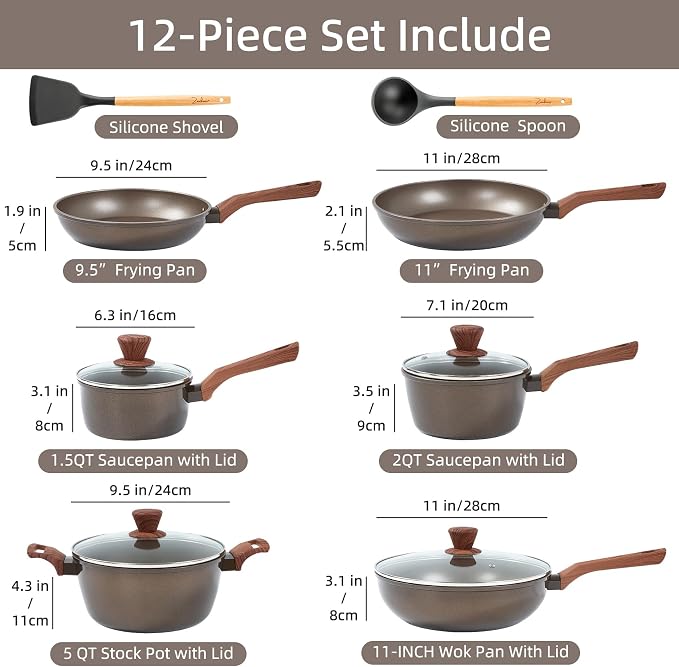 12Pcs Pots and Pans Set, Nonstick Cookware Sets, Non Stick Pots and Pan Set - Image 2