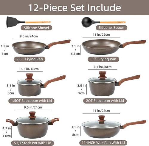 12Pcs Pots and Pans Set, Nonstick Cookware Sets, Non Stick Pots and Pan Set - Image 2