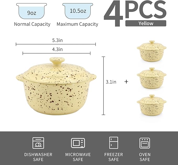 4-Piece 10 Oz Mini Ceramic Cocotte Set - Image 3