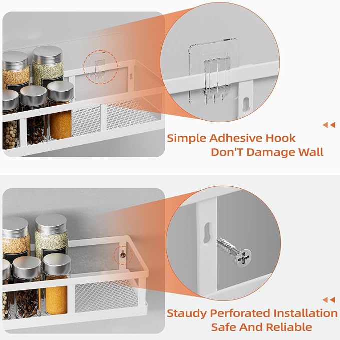 Spice Rack Wall Mounted, 4 Pack Pantry Door Organizer & Hanging Storage Baskets - Image 3