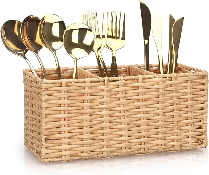 Ayiaren Wicker Flatware Silverware Caddy Cutlery Holder Kitchen Silverware by Ayiaren