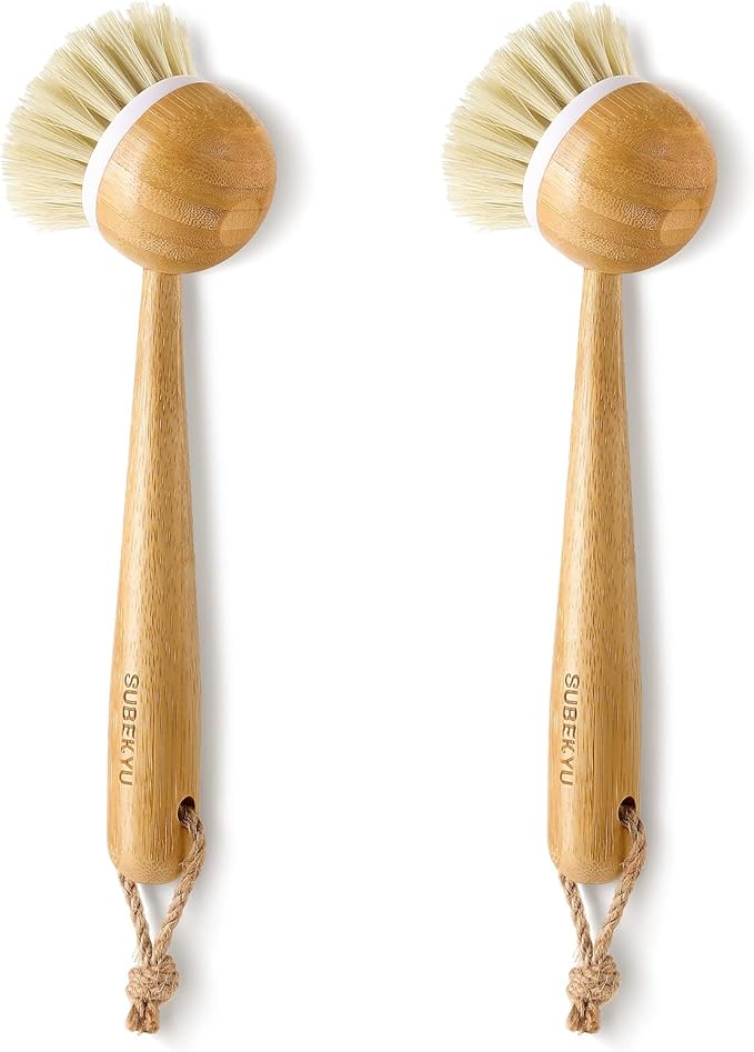 SUBEKYU Dish Brush with Handle, Natural Bamboo Dish Scrubber Brush, Kitchen by SUBEKYU