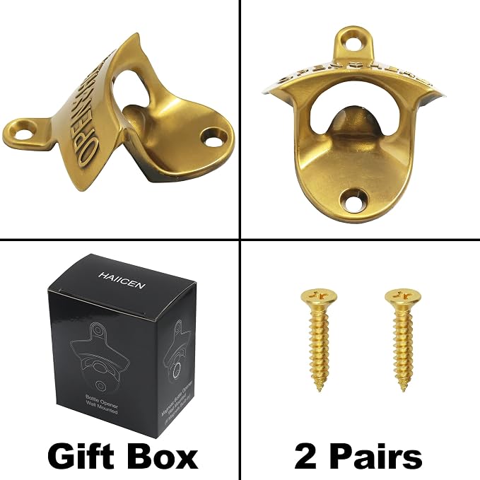 Aintque Gold Bottle Opener Wall Mounted Stainless, Mountable Beer Cap Opener - Image 4