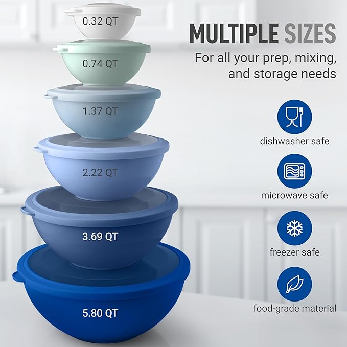 Zulay Kitchen 12 Piece Plastic Mixing Bowls - Image 3