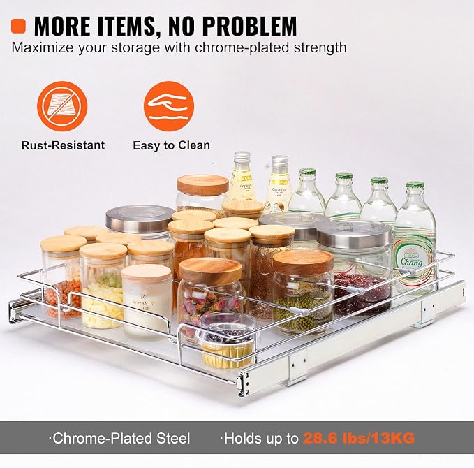 VEVOR 21.5" Wx21 Dx3.5 H Pull Out Cabinet Organizer, Heavy Duty Slide Out - Image 4