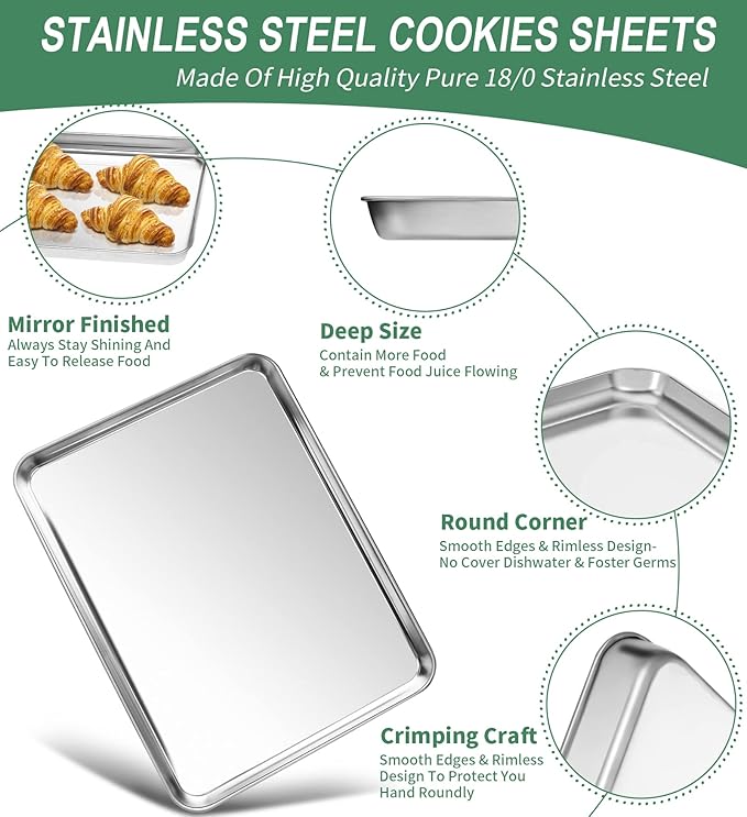 Baking Sheets Set of 2, HKJ Chef Cookie Sheets 2 Pieces Stainless Steel Baking - Image 3