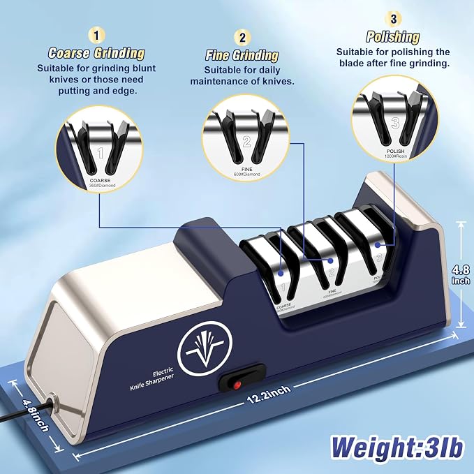 Electric Knife Sharpener for 15 to 20-Degree Knives 100% Diamond Abrasive - Image 2