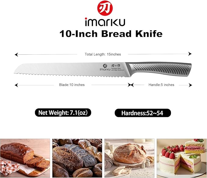imarku Bread Knife 10 Inch: Japanese High Carbon Stainless Steel Professional - Image 6